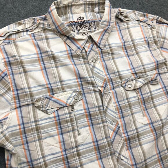 GUESS Western Shirt Men 2XL Beige Plaid Pearl Snap Coastal Cowboy Rodeo Country - Picture 2 of 14